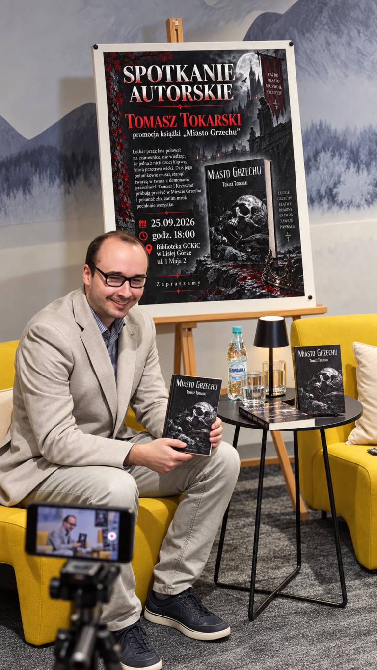 Tomasz Tokarski z książką Miasto Grzechu